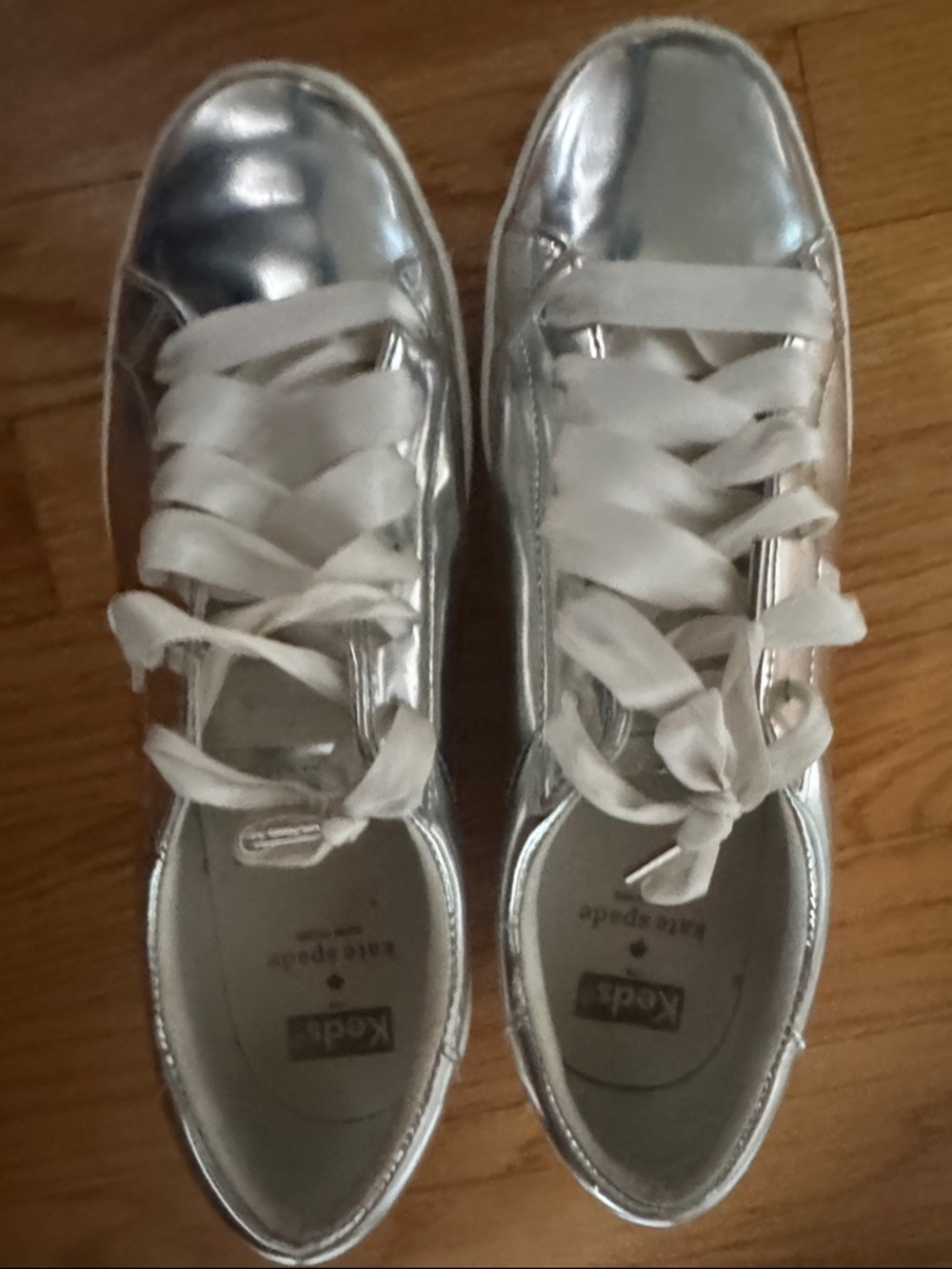 Keds by Kate Spade Silver Metallic Sneakers with Satin Laces 9.5
